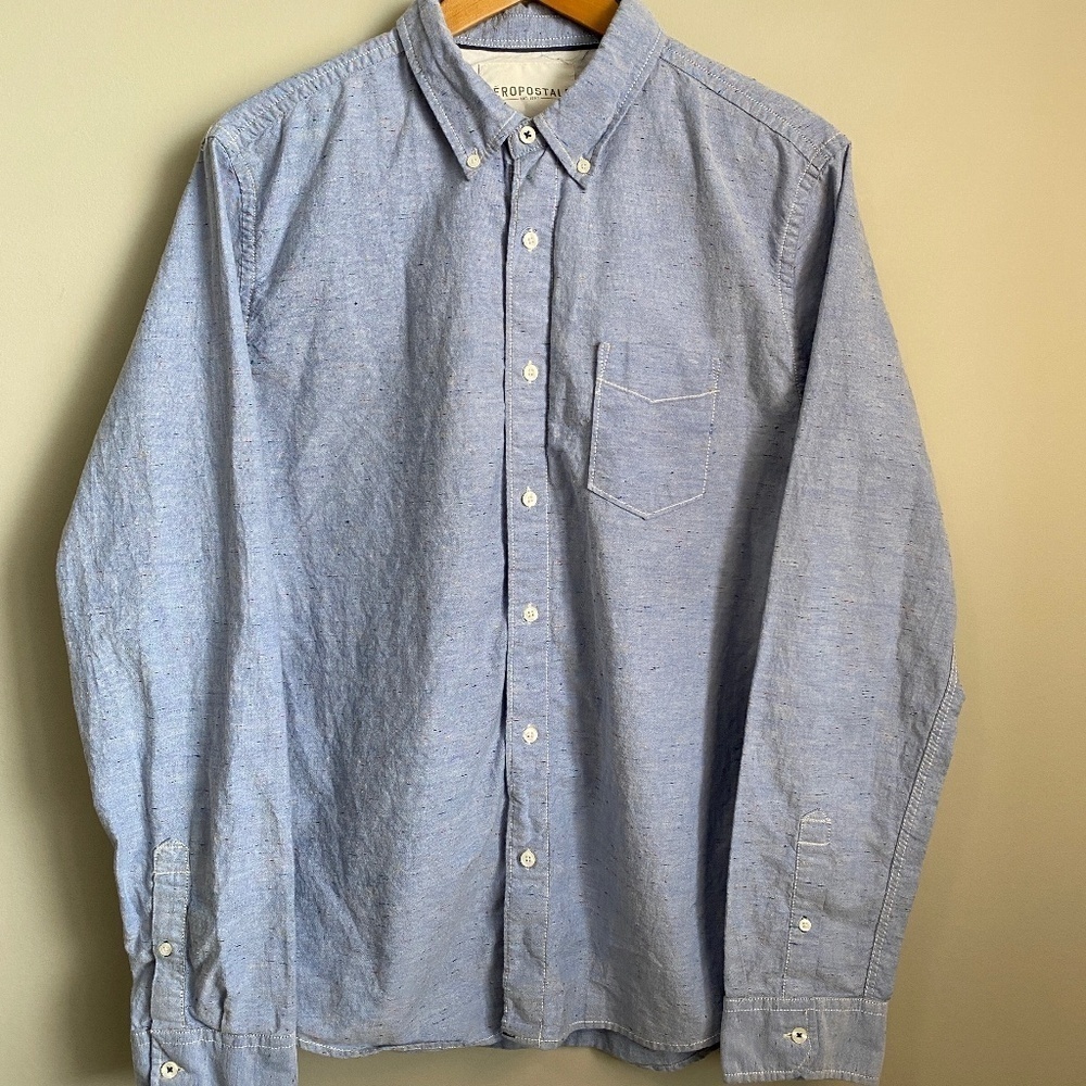 Aeropostale Men's Blue Rainbow Specked Long Sleeve Button Down Shirt Size Large